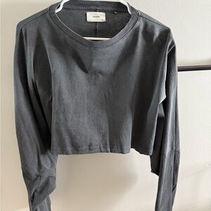 Joah Brown Slate Gray Long Sleeve Crop Top